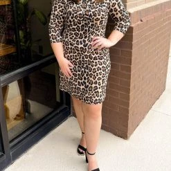 Jude Connally women Sloane Dress in Leopard Brown Camel