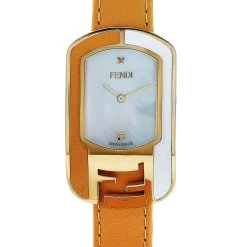 women Fendi Chameleon Gold-Tone Tan and White Leather Quartz Watch F334434551D1