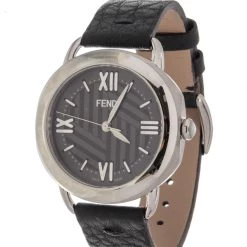 women Fendi Black Leather Selleria Quartz Watch