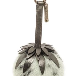women Fendi Fruit Bag Charm Fur and Leather Gray, Green