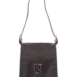 women FENDI Black Nylon Flap Shoulder Bag (Authentic Pre-Owned)