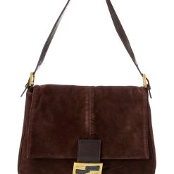 women FENDI Dark Brown Zucca-Print Leather Mamma Tote (Authentic Pre-Owned)