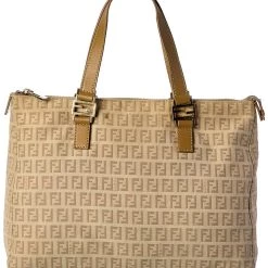 women FENDI Beige Zucchino-Print Canvas Bag (Authentic Pre-Owned)