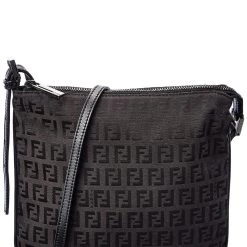 women FENDI Black Zucchino-Print Canvas Flat Messenger Bag (Authentic Pre-Owned)