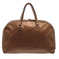 women Fendi Bronze Leather Selleria Large Shoulder Bag