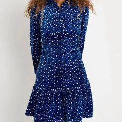 Jude Connally women Henley Dress in Mini Leopard Royal Navy